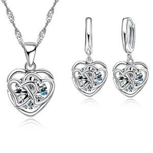 ❤️ NEW 💎 Luxury Women Heart Earrings And Necklace 925 Sterling Silver Set
